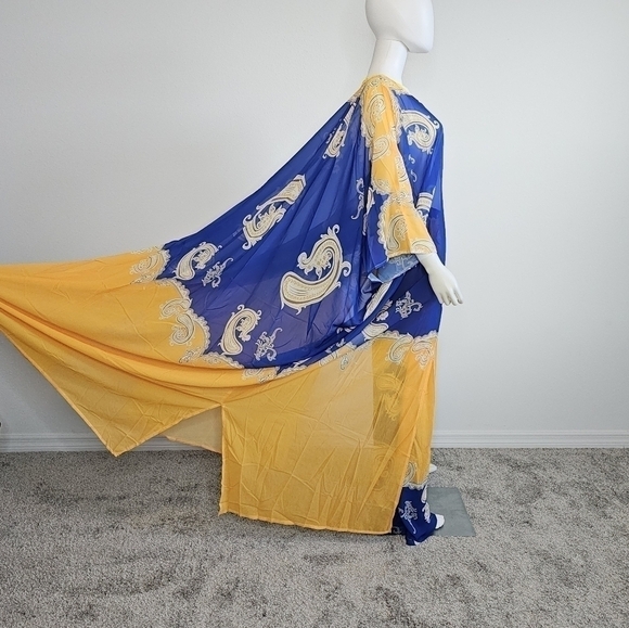 NWT - SUMMER AFRICAN CHIFFON KIMONO KAFTAN TWO PIECE PANT SET / LONG ABA… - Picture 6 of 7